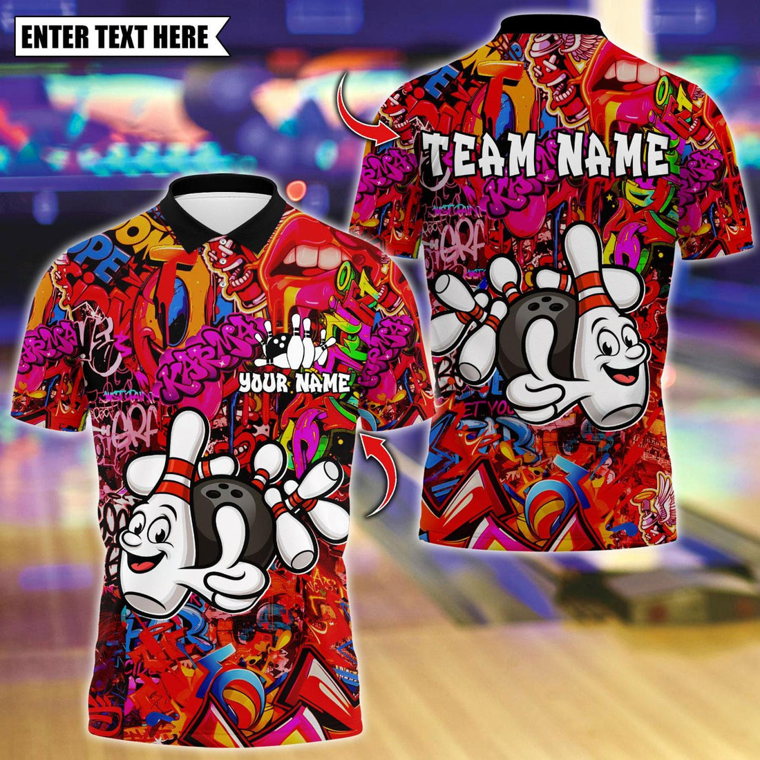 Personalized Bowling And Pins Funny Graffiti Multicolor Polo Shirt