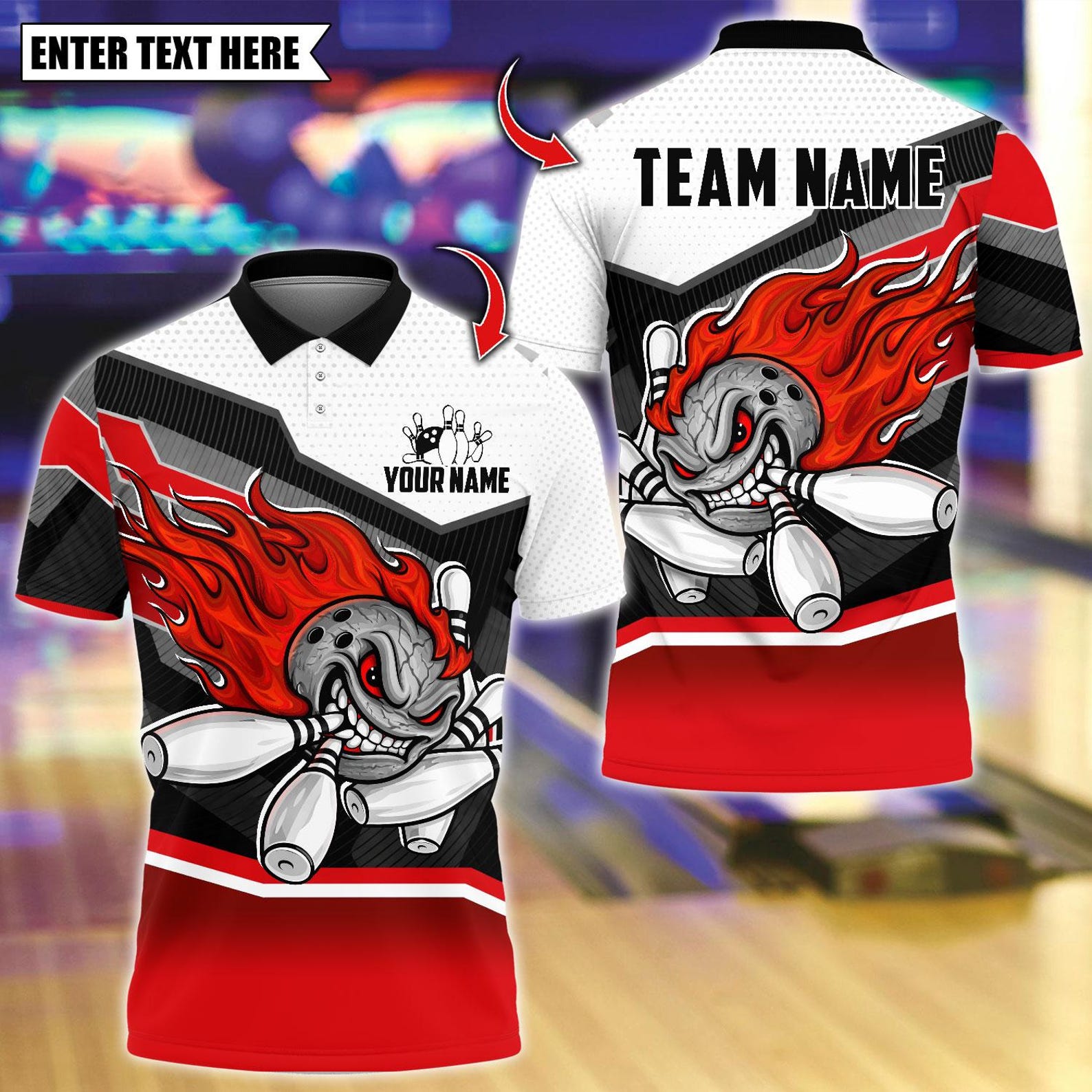 Personalized Bowling Flaming Angry Multicolor Polo Shirt