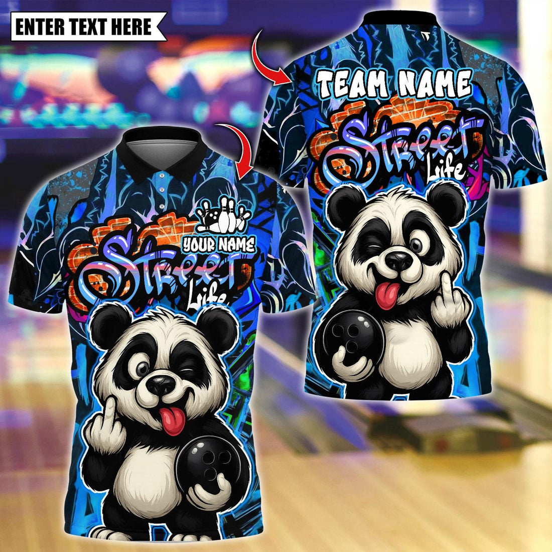 Personalized Bowling Funny Cool Panda Graffiti Multicolor Polo Shirt