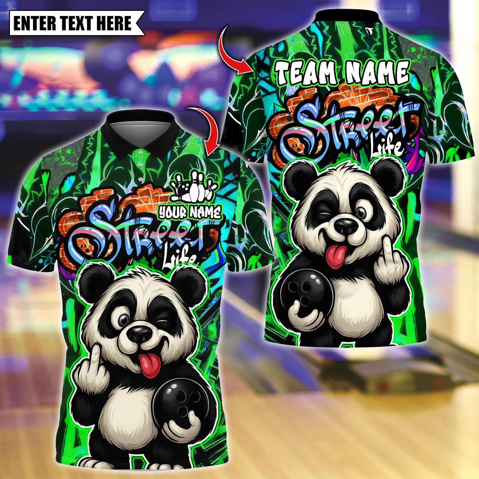 Personalized Bowling Funny Cool Panda Graffiti Multicolor Polo Shirt