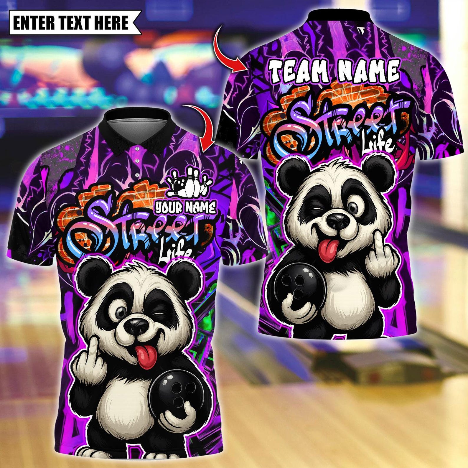 Personalized Bowling Funny Cool Panda Graffiti Multicolor Polo Shirt