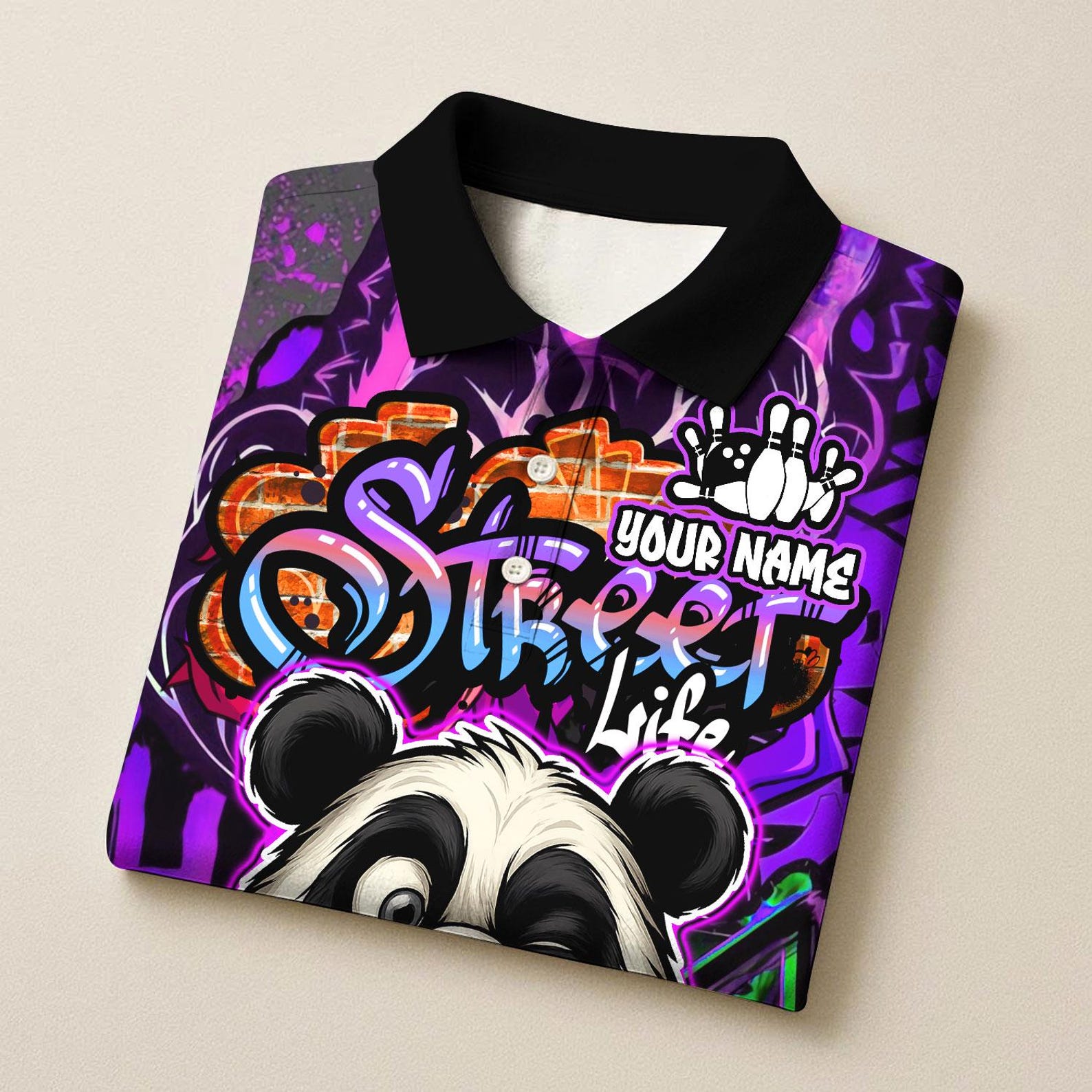 Personalized Bowling Funny Cool Panda Graffiti Multicolor Polo Shirt