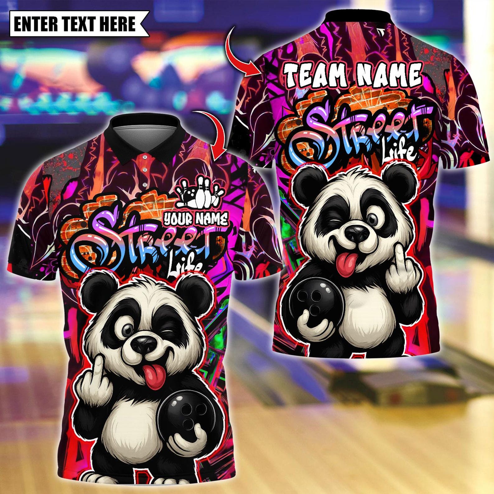 Personalized Bowling Funny Cool Panda Graffiti Multicolor Polo Shirt