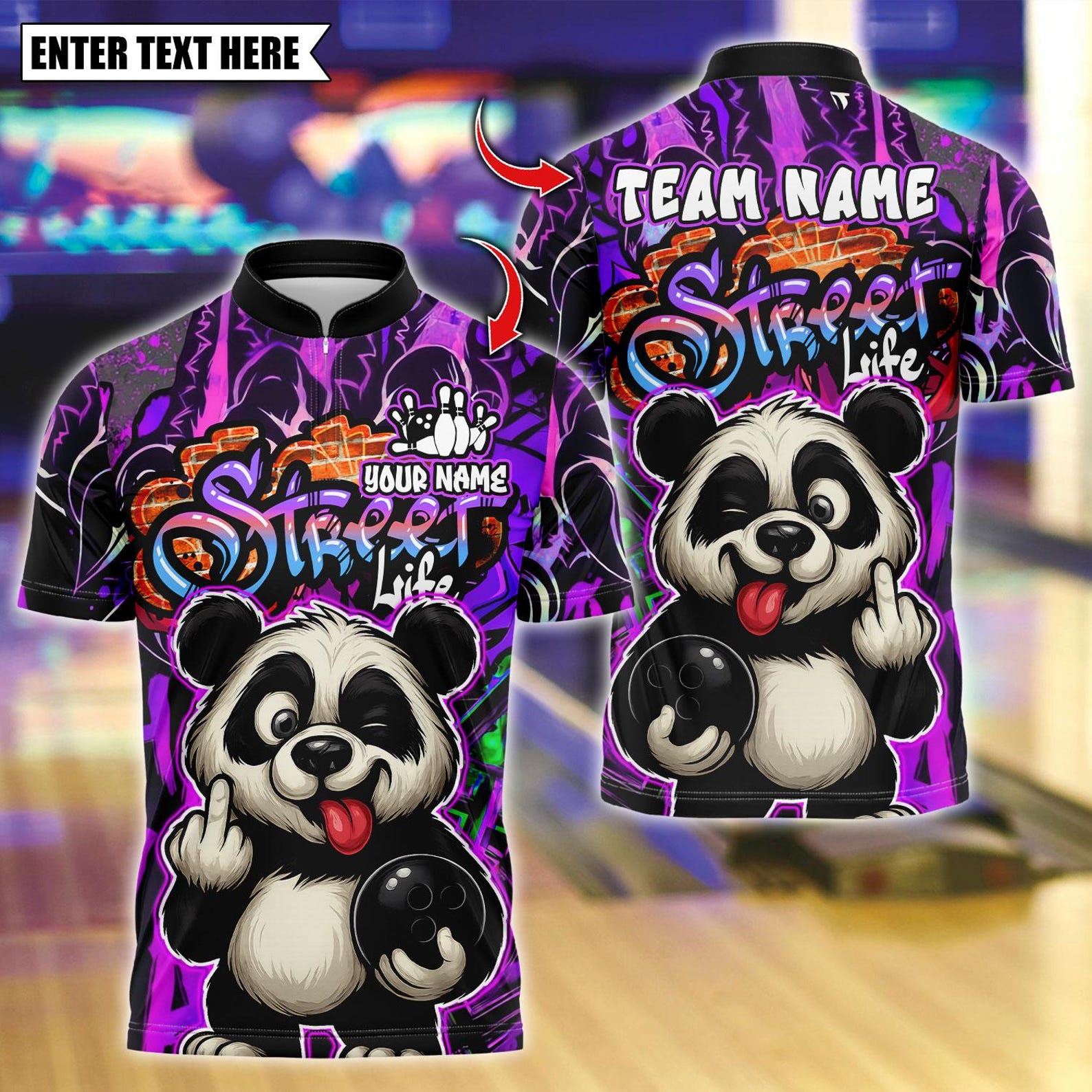 Personalized Bowling Funny Cool Panda Graffiti Multicolor Polo Shirt