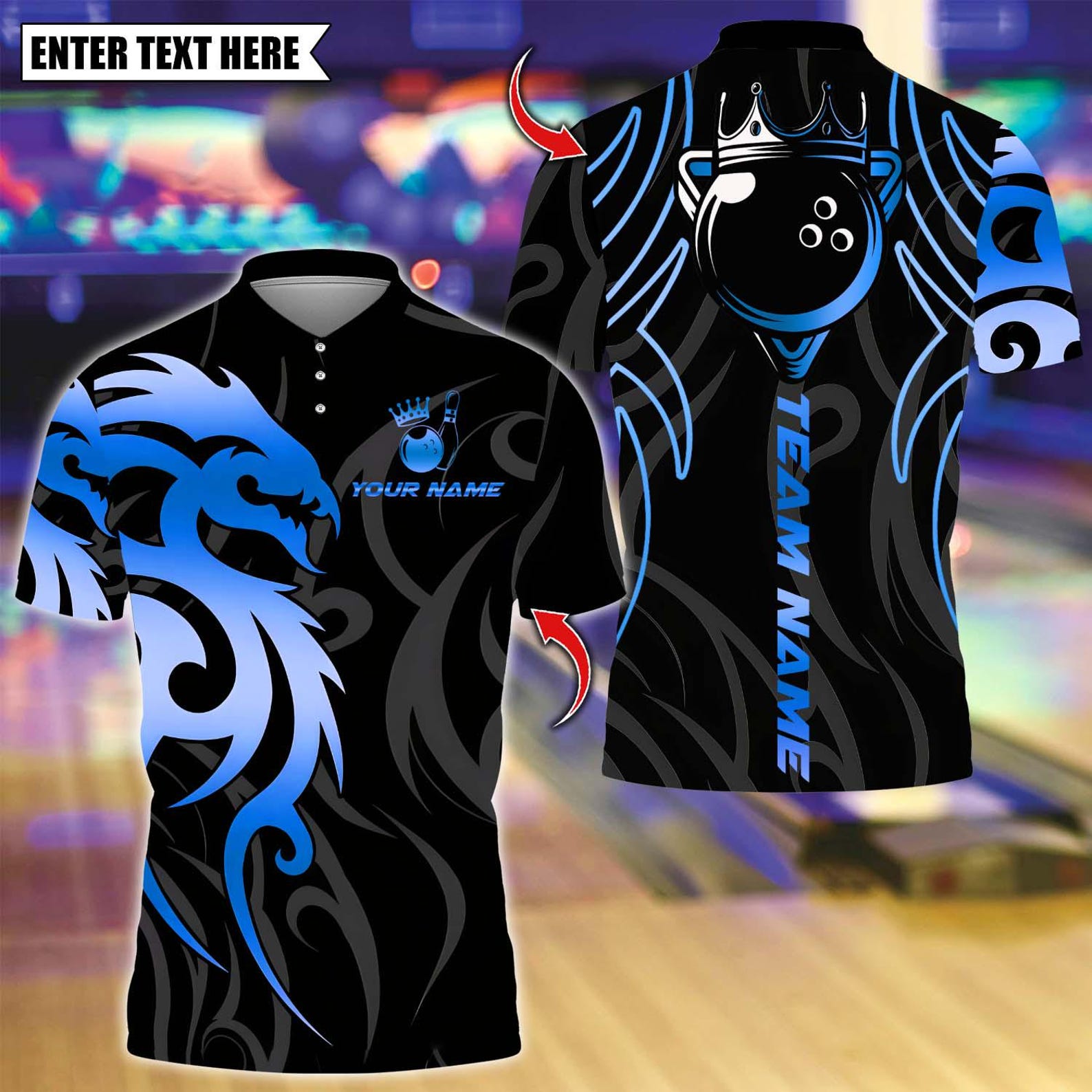 Personalized Bowling Sport Dragon Tribal Golden Crown Multicolor Polo Shirt