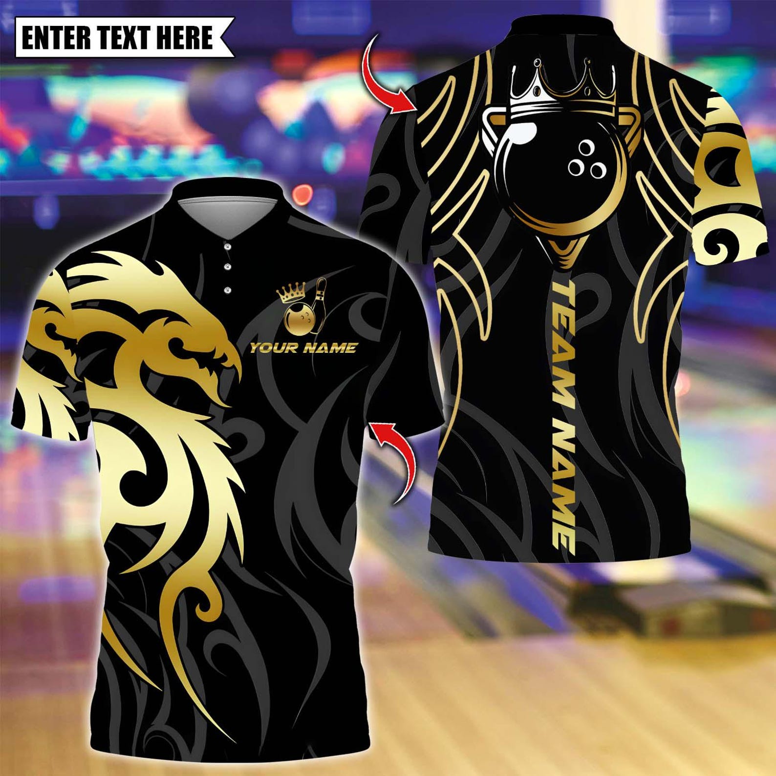 Personalized Bowling Sport Dragon Tribal Golden Crown Multicolor Polo Shirt
