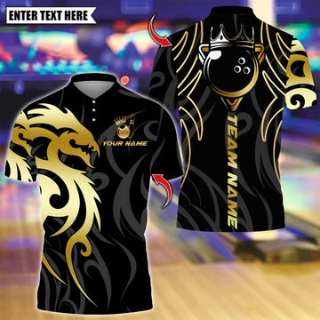 Personalized Bowling Sport Dragon Tribal Golden Crown Multicolor Polo Shirt