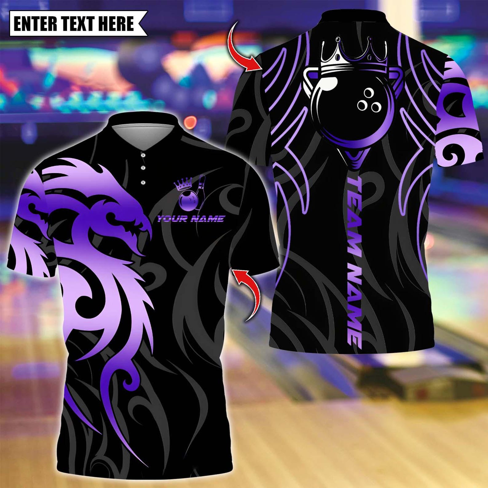 Personalized Bowling Sport Dragon Tribal Golden Crown Multicolor Polo Shirt