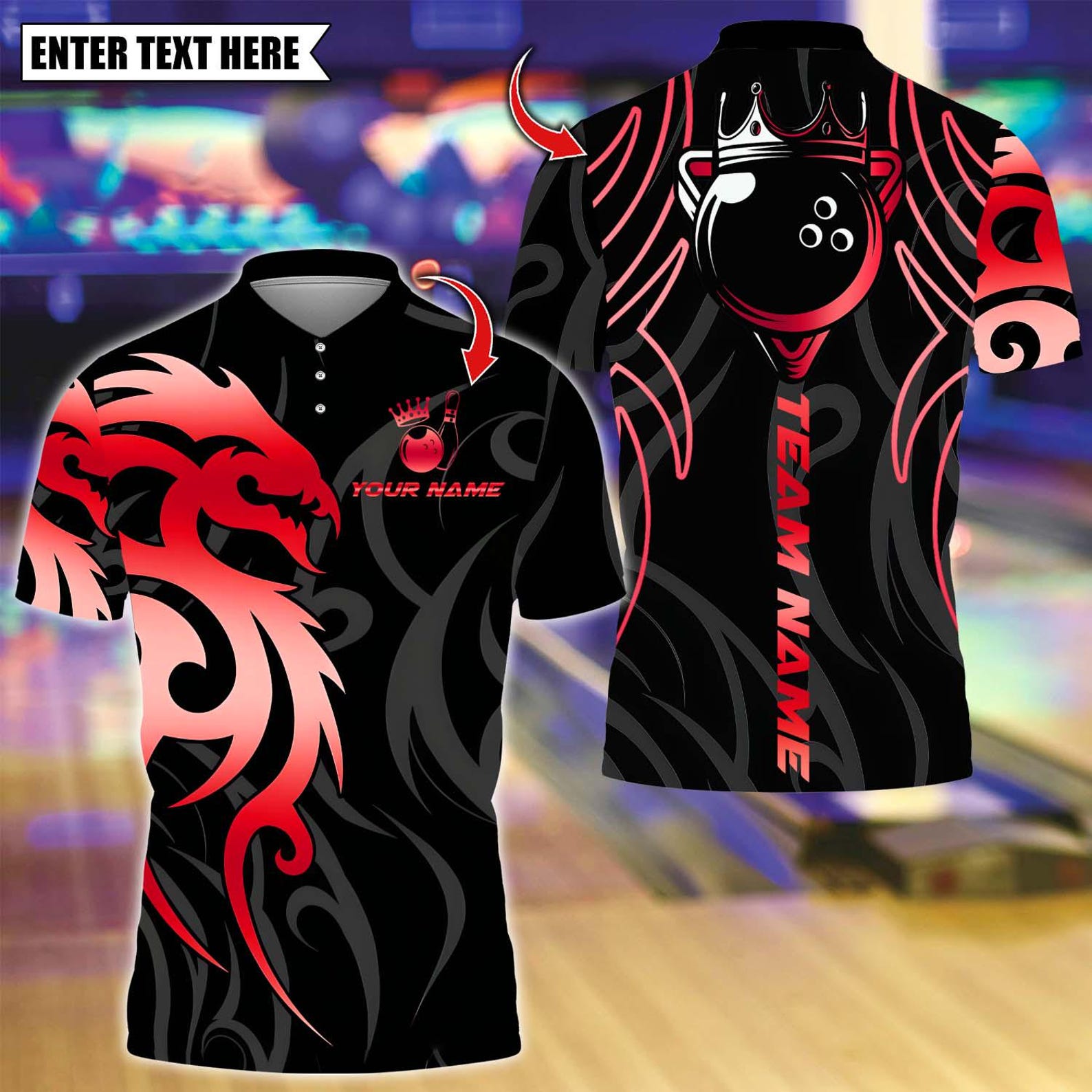 Personalized Bowling Sport Dragon Tribal Golden Crown Multicolor Polo Shirt