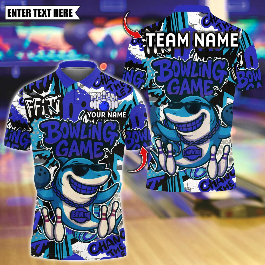 Personalized Bowling Funny Shark Graffiti Multicolor Polo Shirt