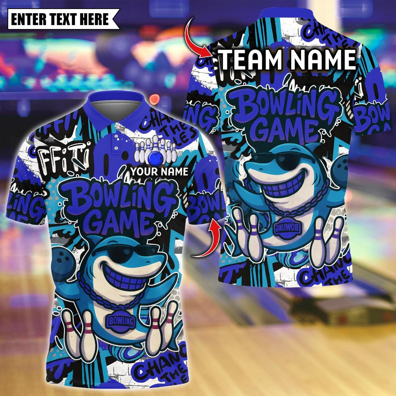 Personalized Bowling Funny Shark Graffiti Multicolor Polo Shirt
