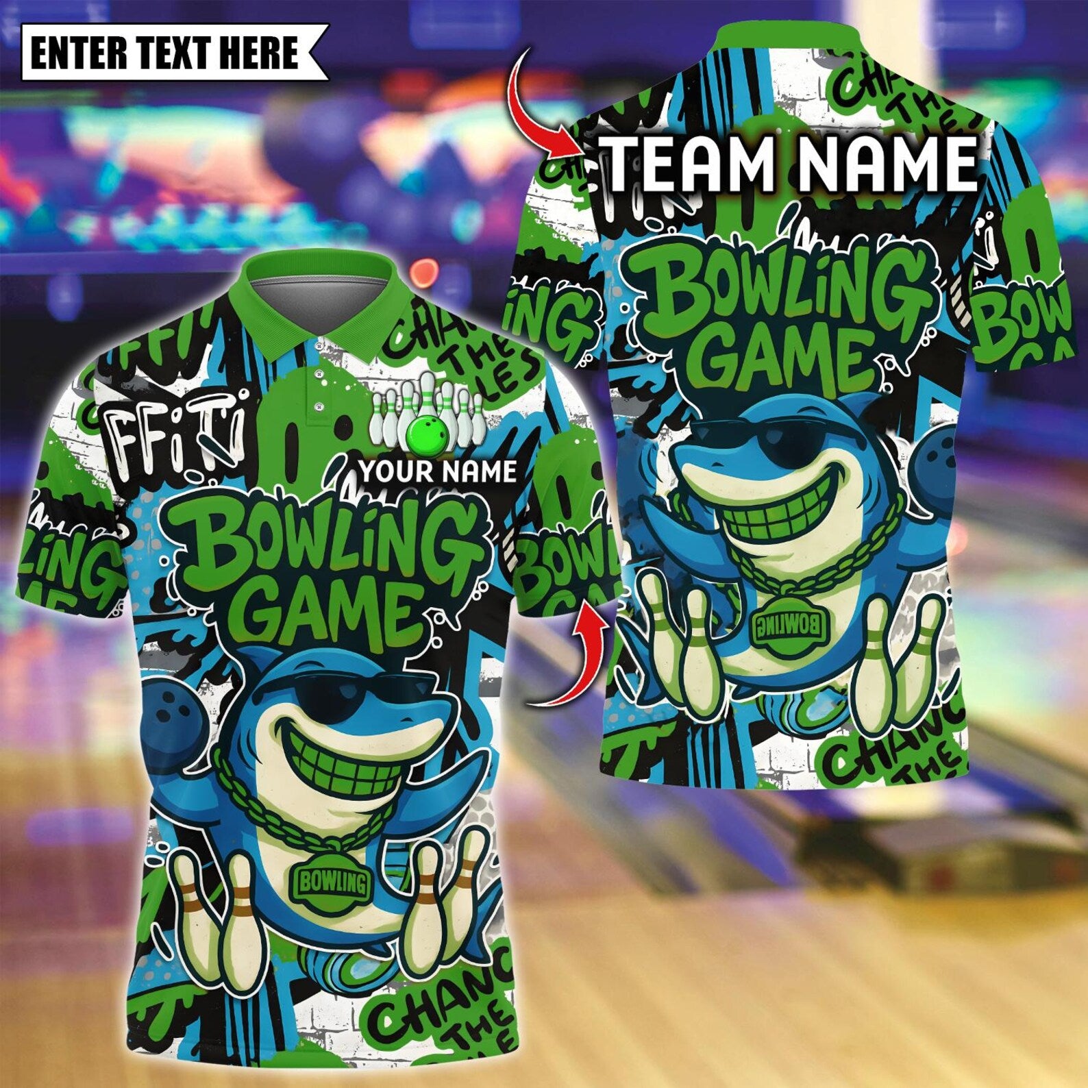 Personalized Bowling Funny Shark Graffiti Multicolor Polo Shirt