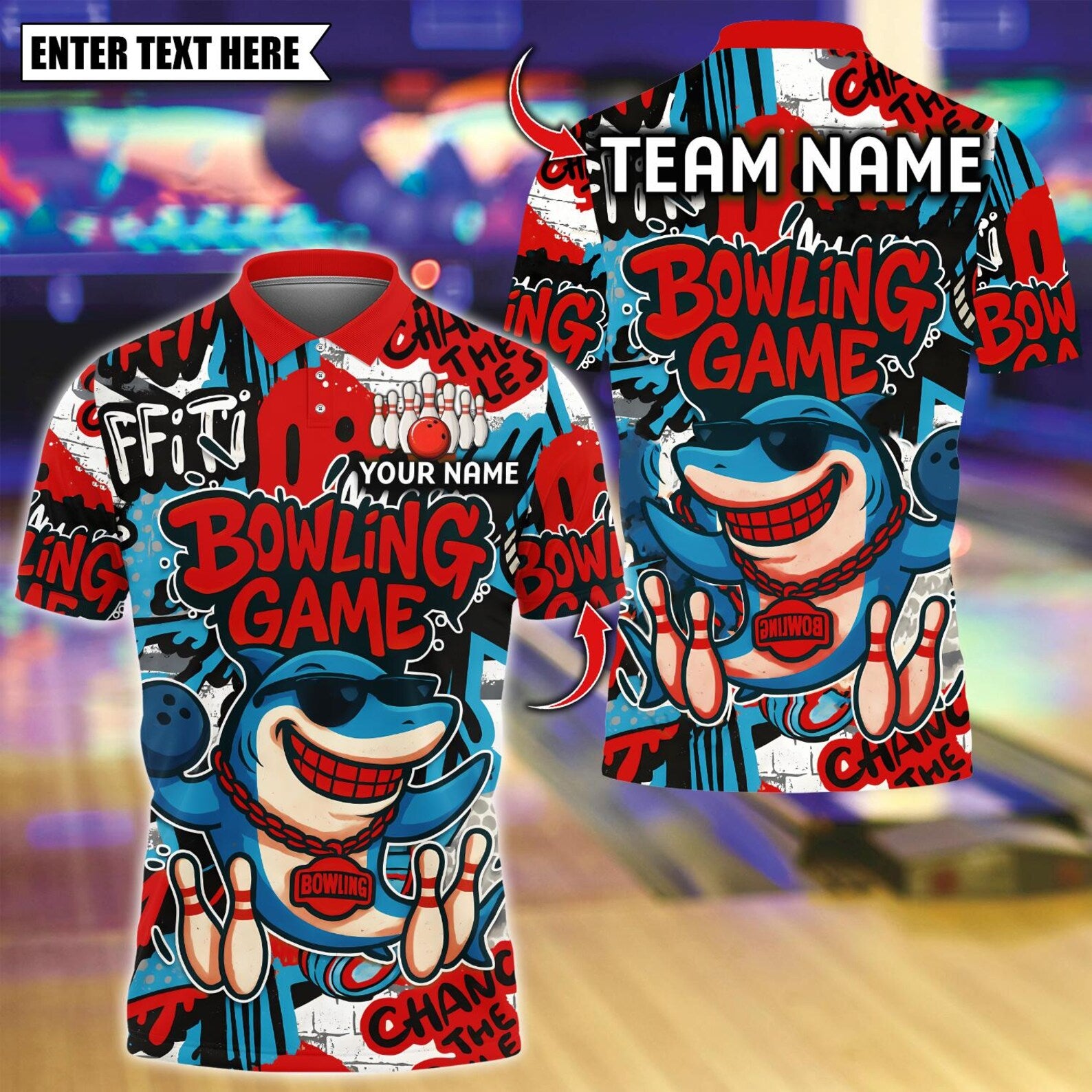 Personalized Bowling Funny Shark Graffiti Multicolor Polo Shirt