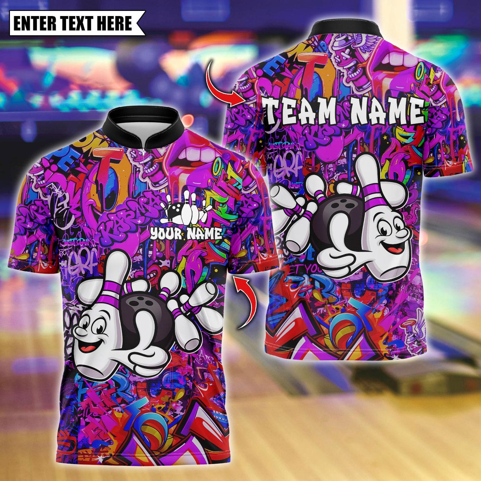 Personalized Bowling And Pins Funny Graffiti Multicolor Polo Shirt