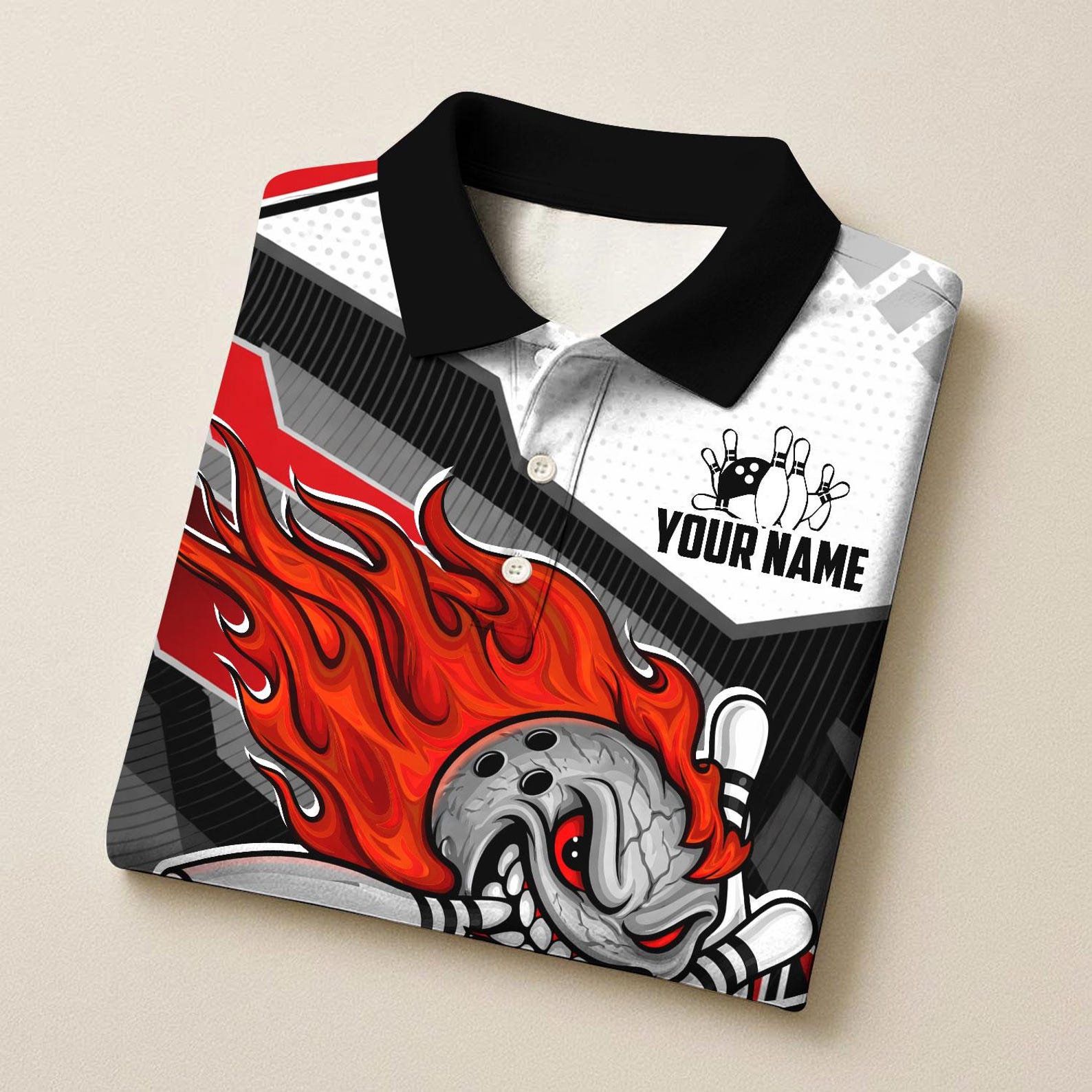 Personalized Bowling Flaming Angry Multicolor Polo Shirt
