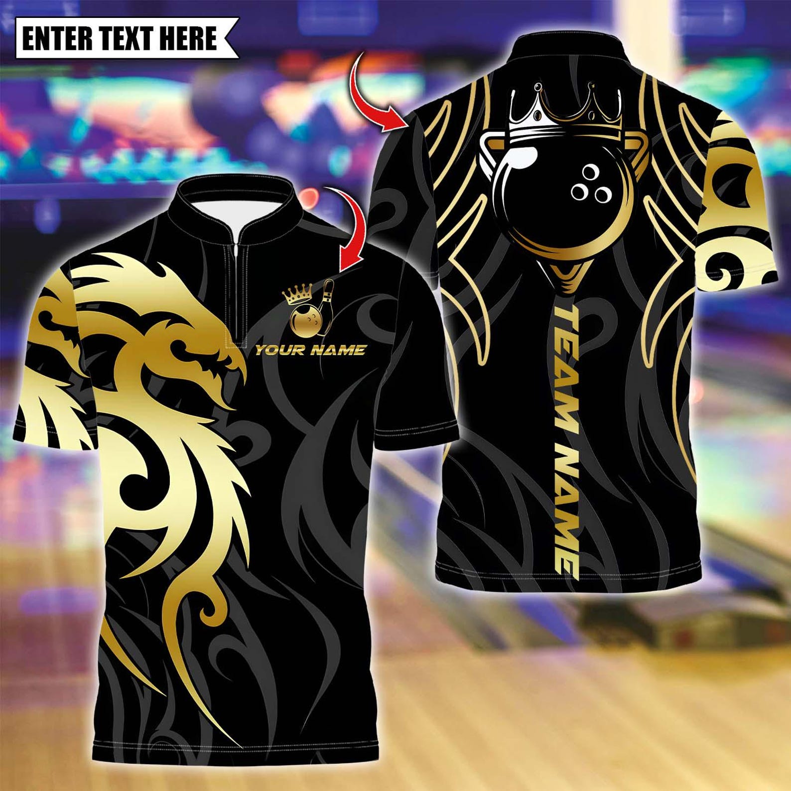 Personalized Bowling Sport Dragon Tribal Golden Crown Multicolor Polo Shirt