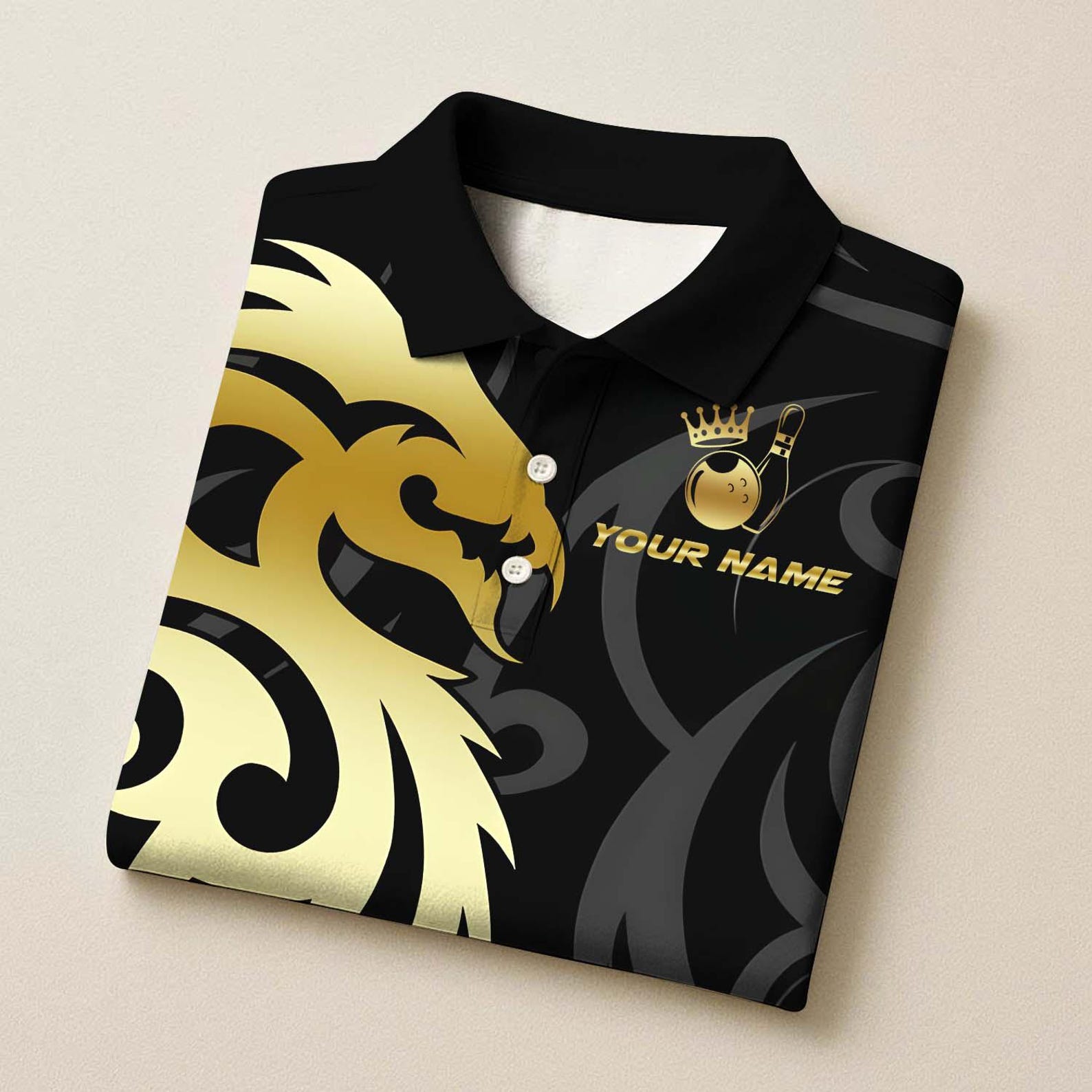 Personalized Bowling Sport Dragon Tribal Golden Crown Multicolor Polo Shirt