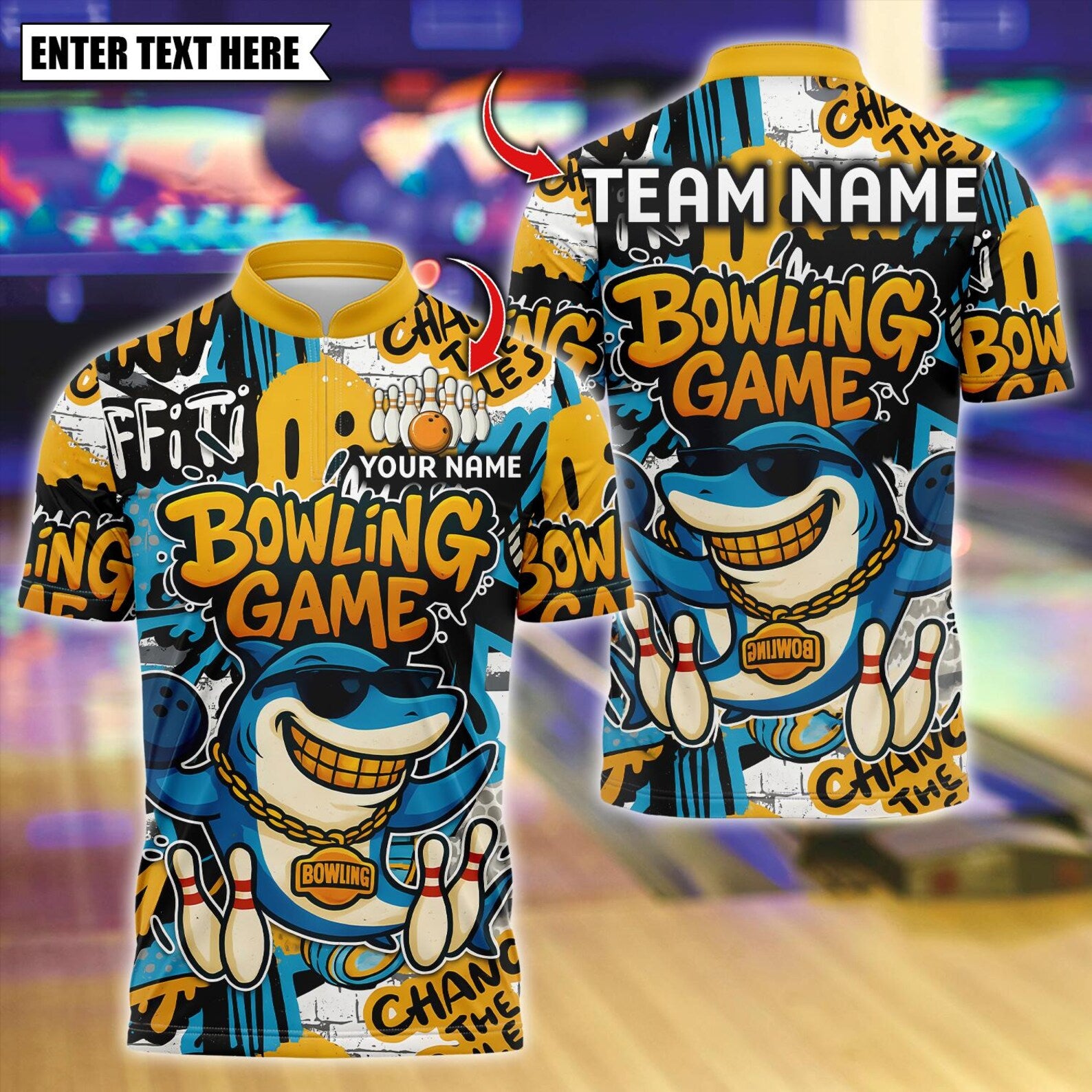 Personalized Bowling Funny Shark Graffiti Multicolor Polo Shirt