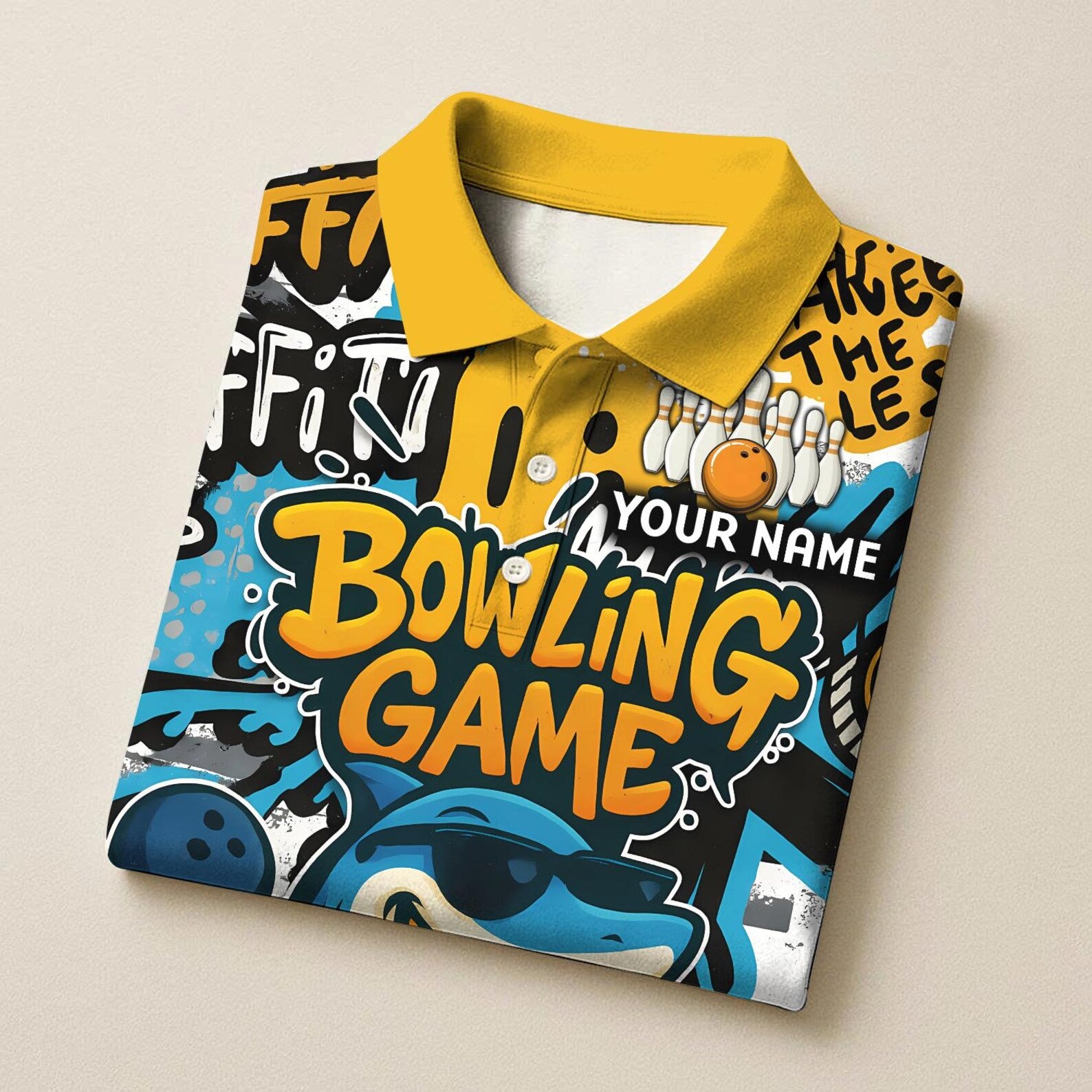 Personalized Bowling Funny Shark Graffiti Multicolor Polo Shirt