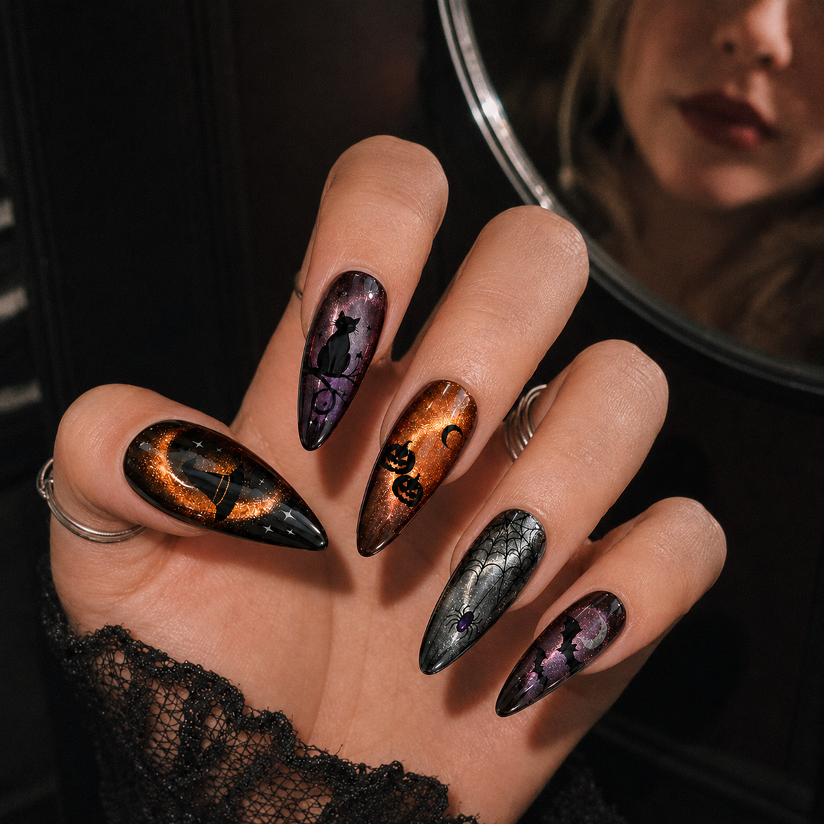 Halloween Cat-Eye 3D Handmade Press-On Nails – 6 Design Options