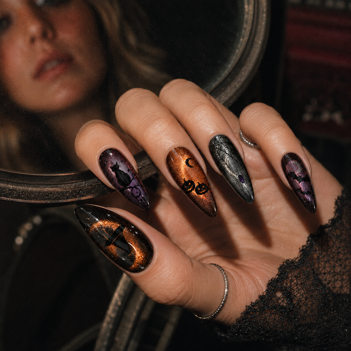 Halloween Cat-Eye 3D Handmade Press-On Nails – 6 Design Options