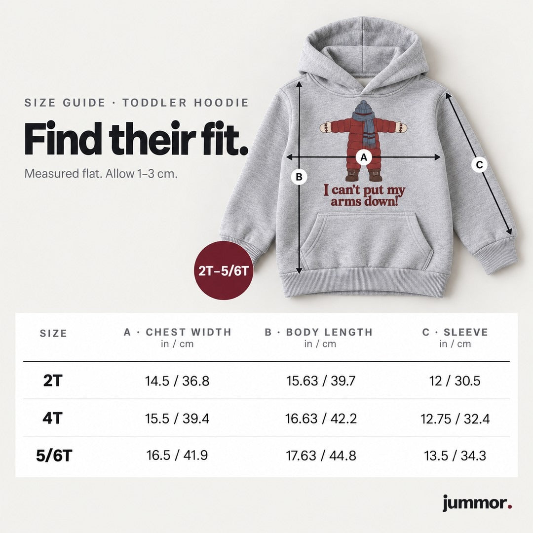 Size guide, toddler hoodie