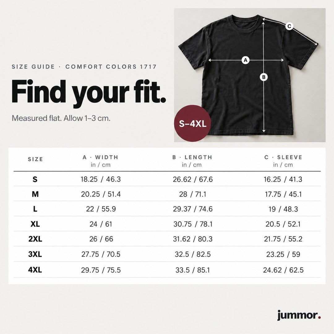 Size guide, adult tee