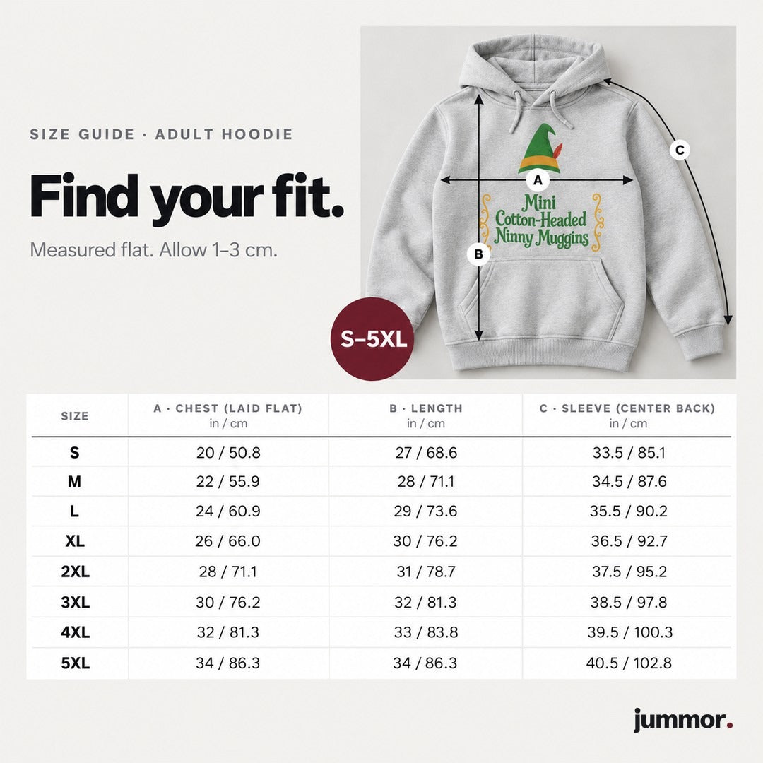 Size guide, adult hoodie