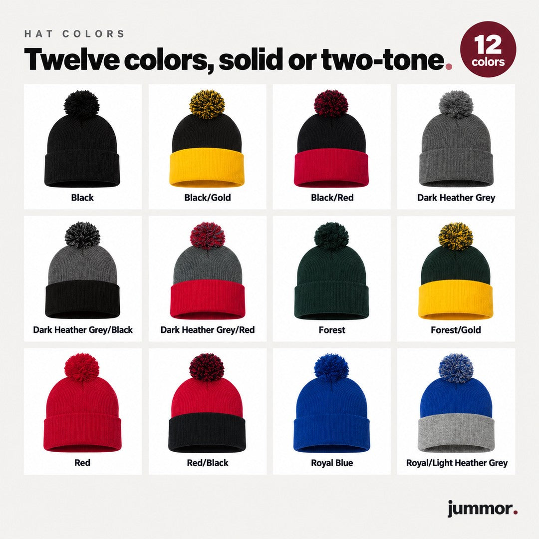 Pom-pom beanie hat colors: twelve solid and two-tone colors