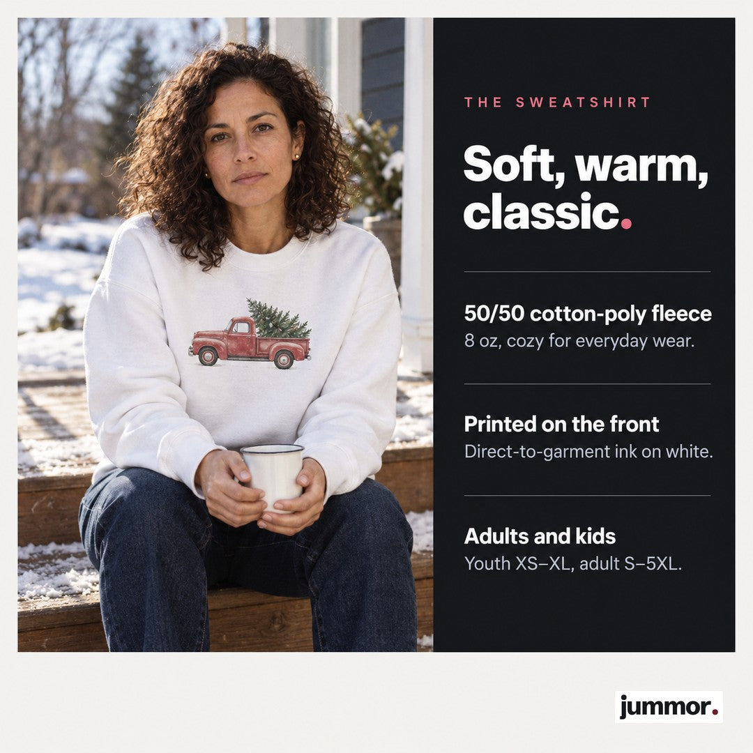 Crewneck sweatshirt fabric: 50/50 cotton-poly fleece, front print
