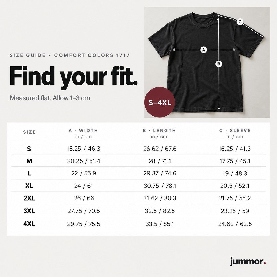 Comfort Colors 1717 t-shirt size guide