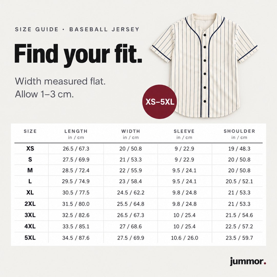 Baseball jersey size guide