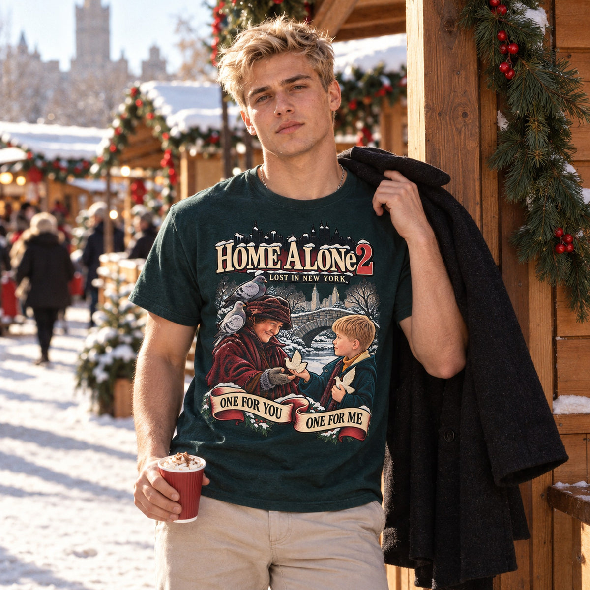 One for You One for Me Turtle Doves Christmas T-Shirt, worn by a model