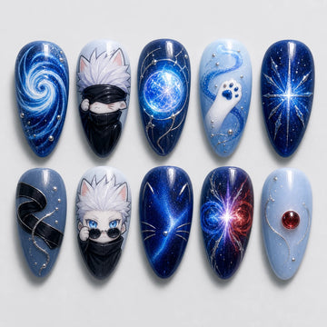 Gojo Cat Limitless Blue Press-On Nails – 10-Piece Set