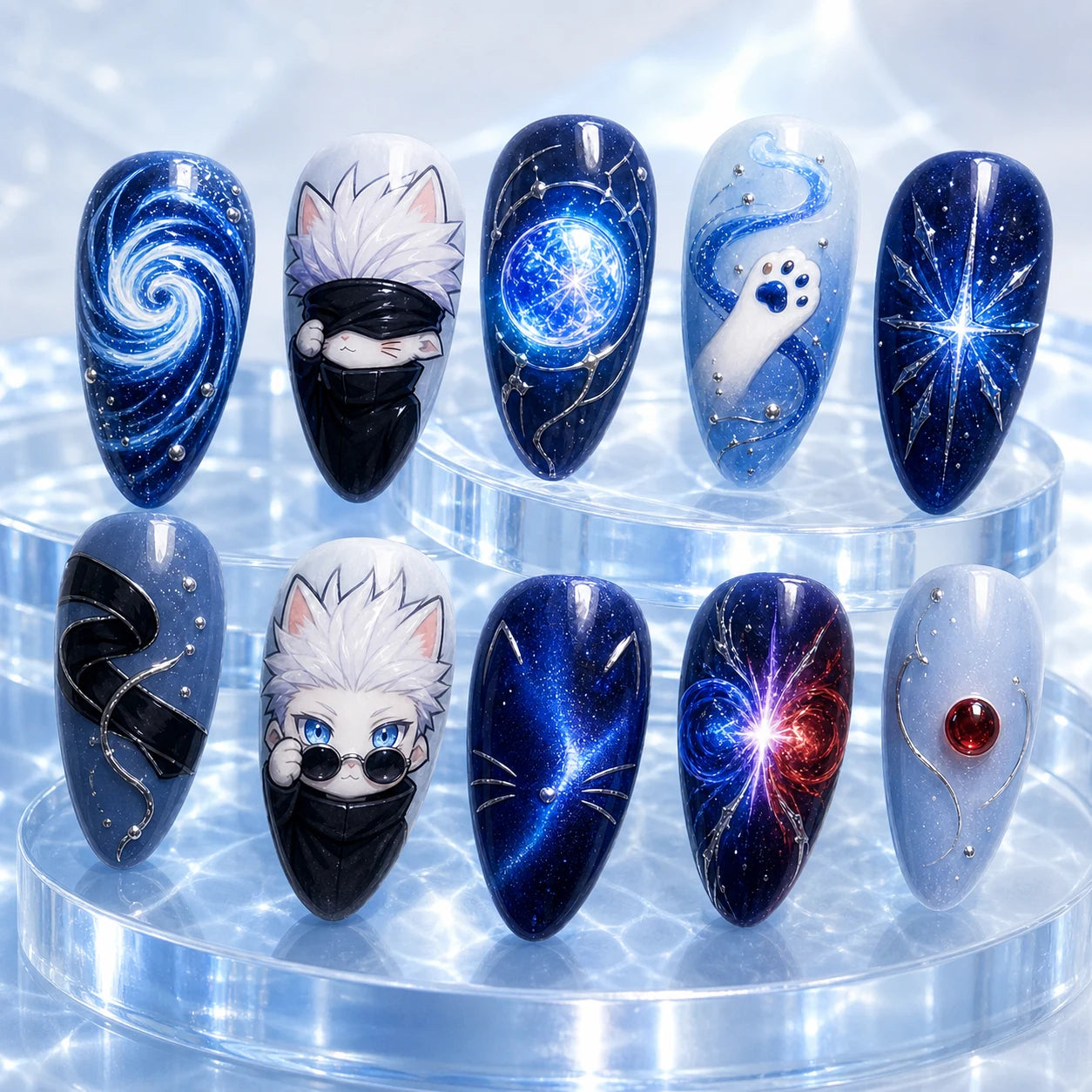 Gojo Cat Limitless Blue Press-On Nails – 10-Piece Set