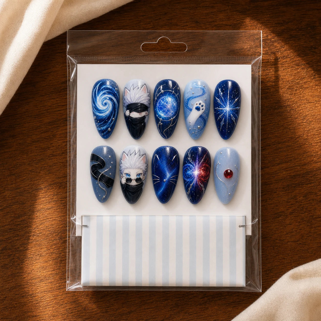 Gojo Cat Limitless Blue Press-On Nails – 10-Piece Set