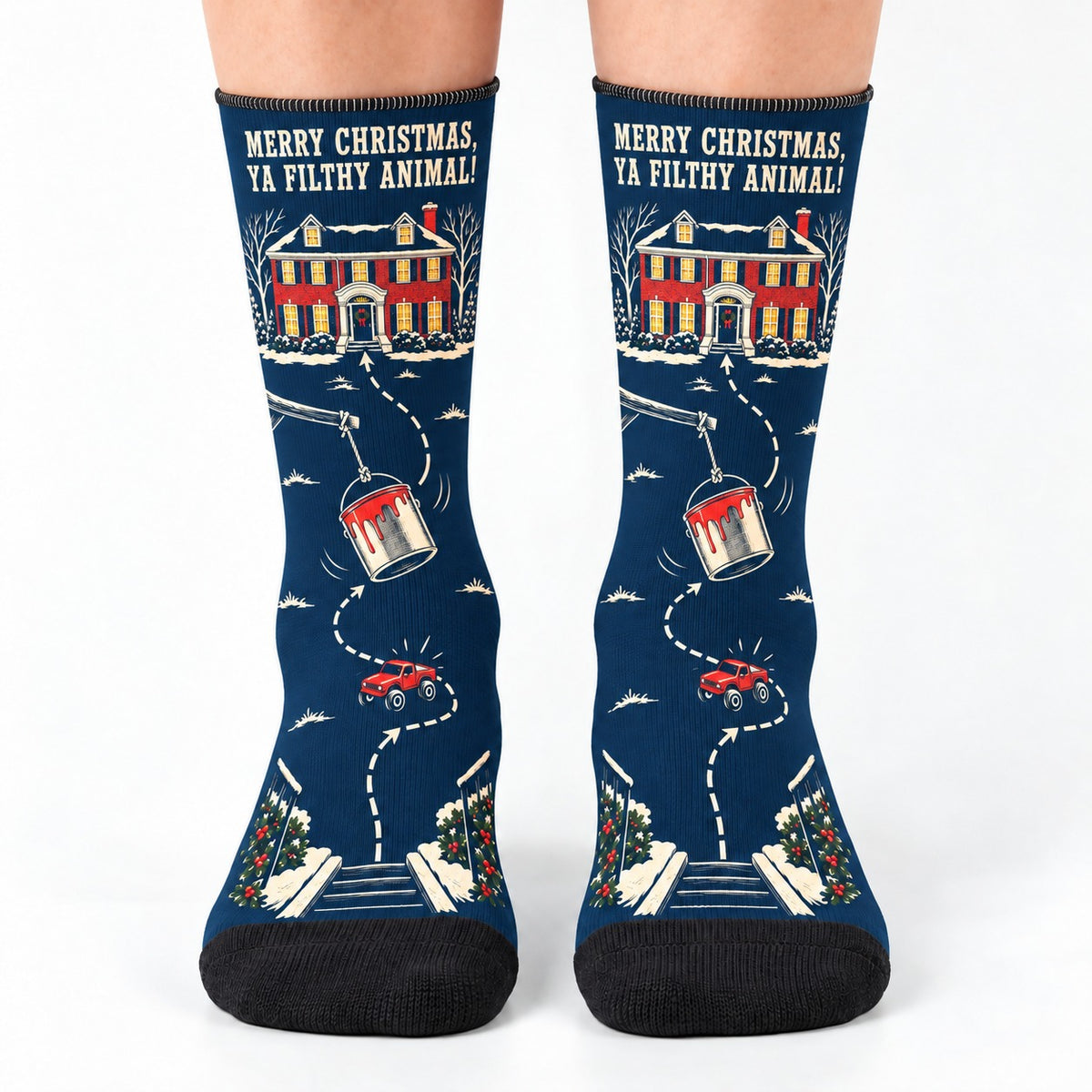Crew socks front view: Ya Filthy Animal Christmas Crew Socks
