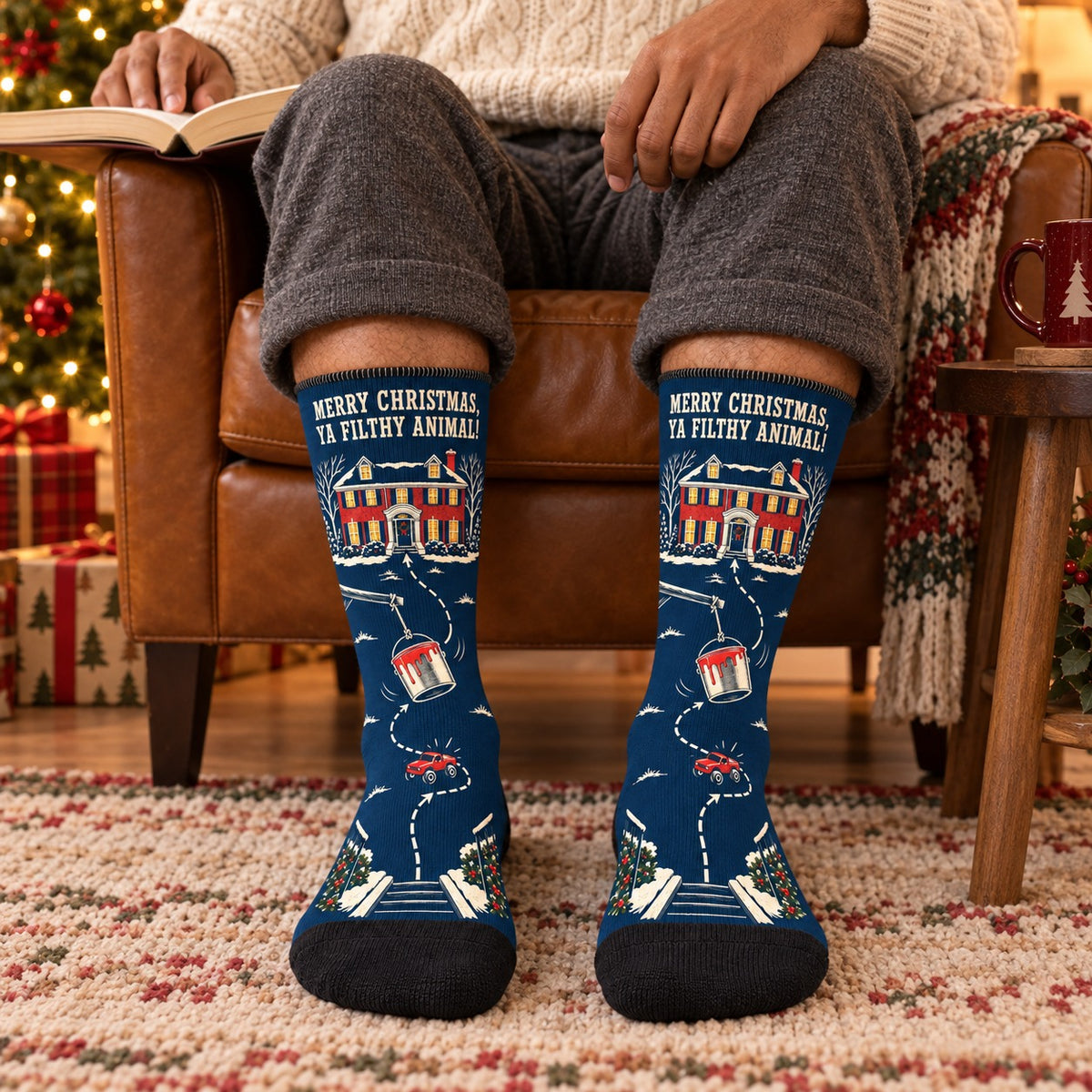 Crew socks worn while sitting: Ya Filthy Animal Christmas Crew Socks