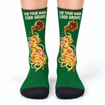 Crew socks front view: The Four Main Food Groups Christmas Crew Socks