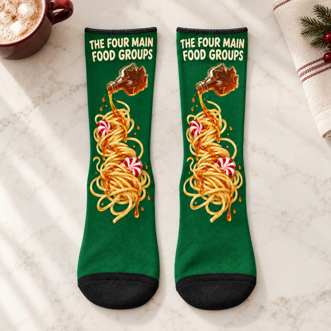 Crew socks front view: The Four Main Food Groups Christmas Crew Socks