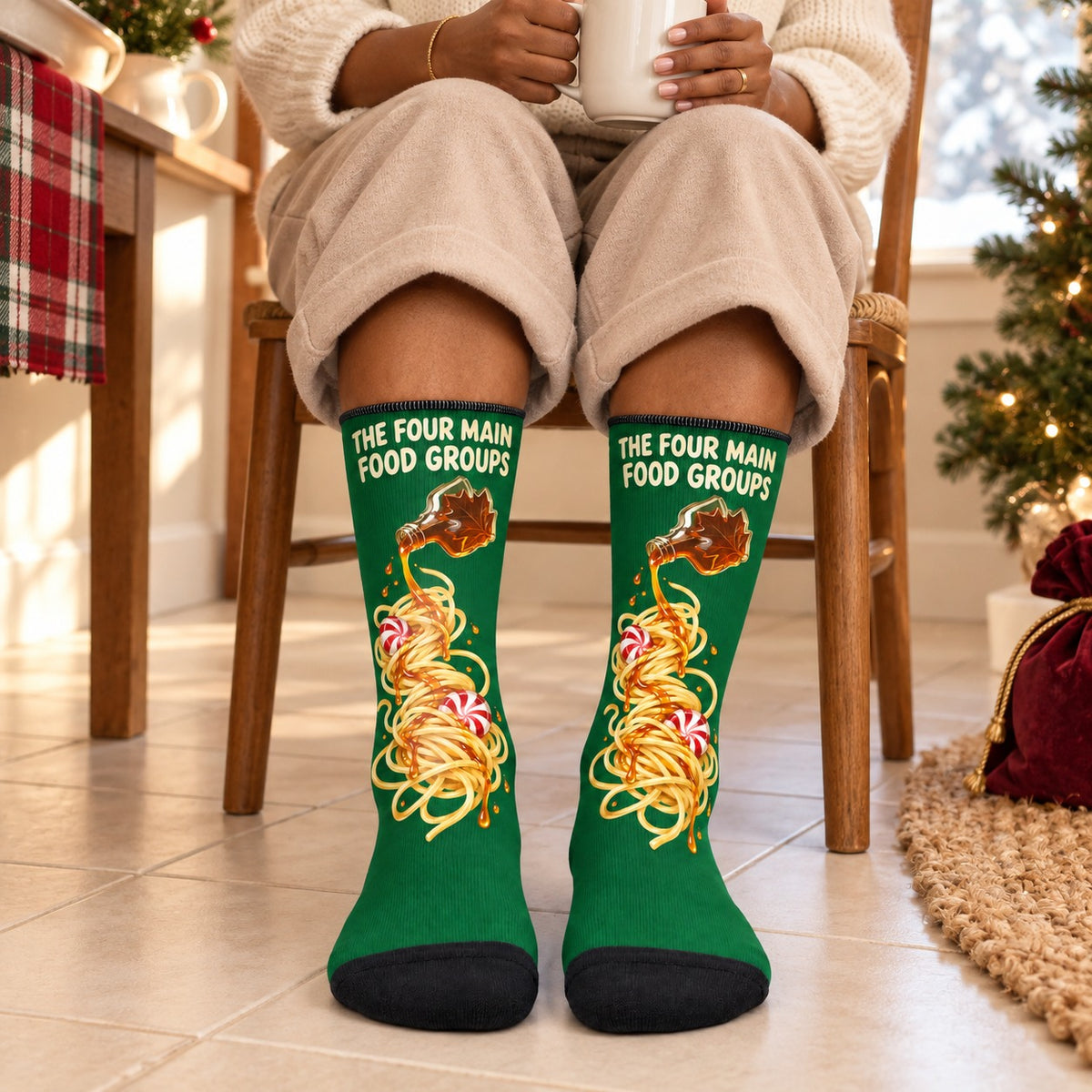 Crew socks worn while sitting: The Four Main Food Groups Christmas Crew Socks