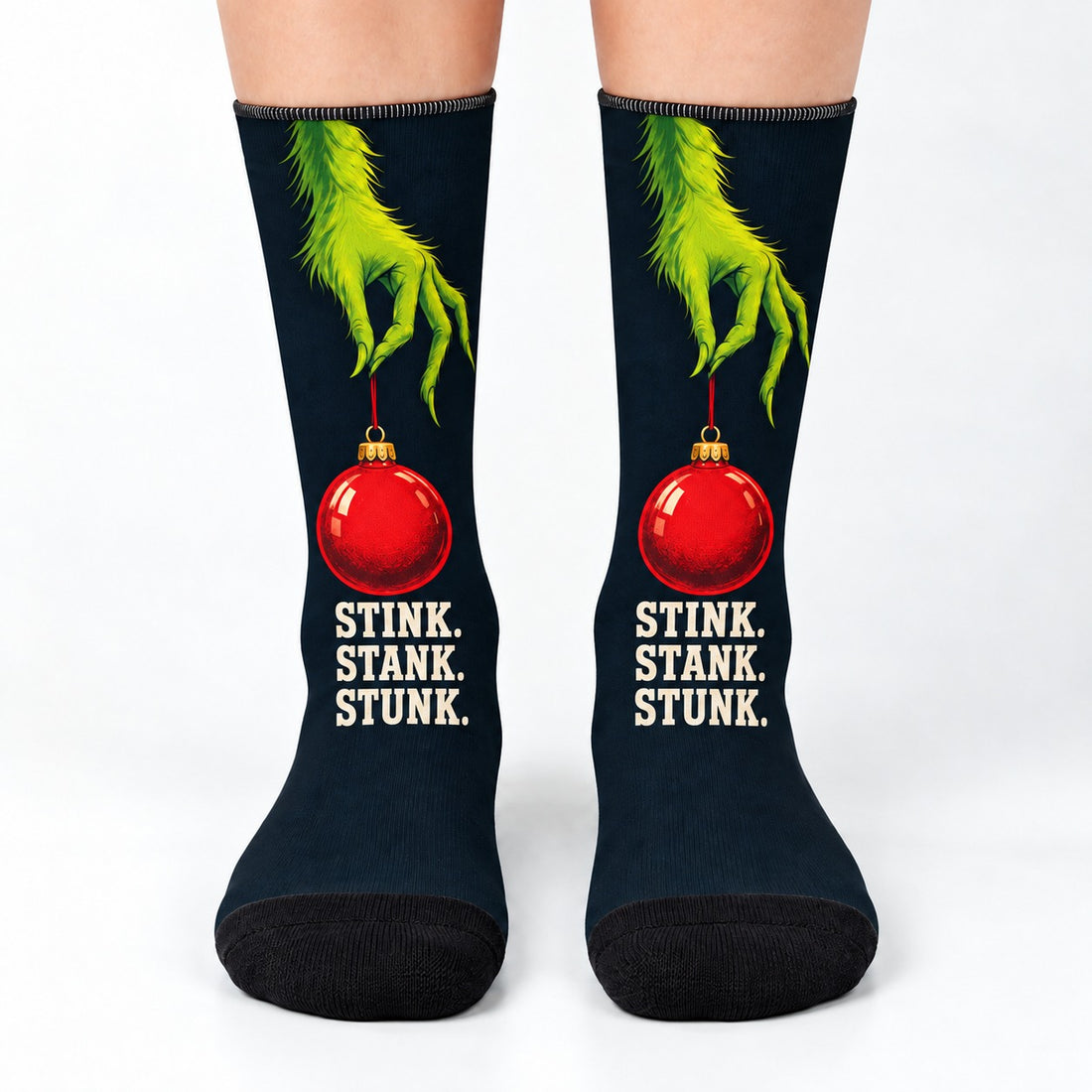 Crew socks front view: Stink Stank Stunk Christmas Crew Socks