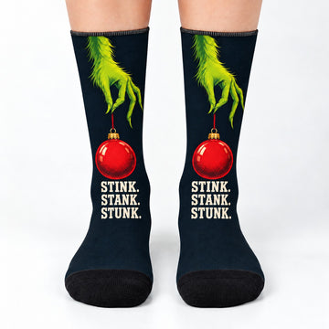 Crew socks front view: Stink Stank Stunk Christmas Crew Socks
