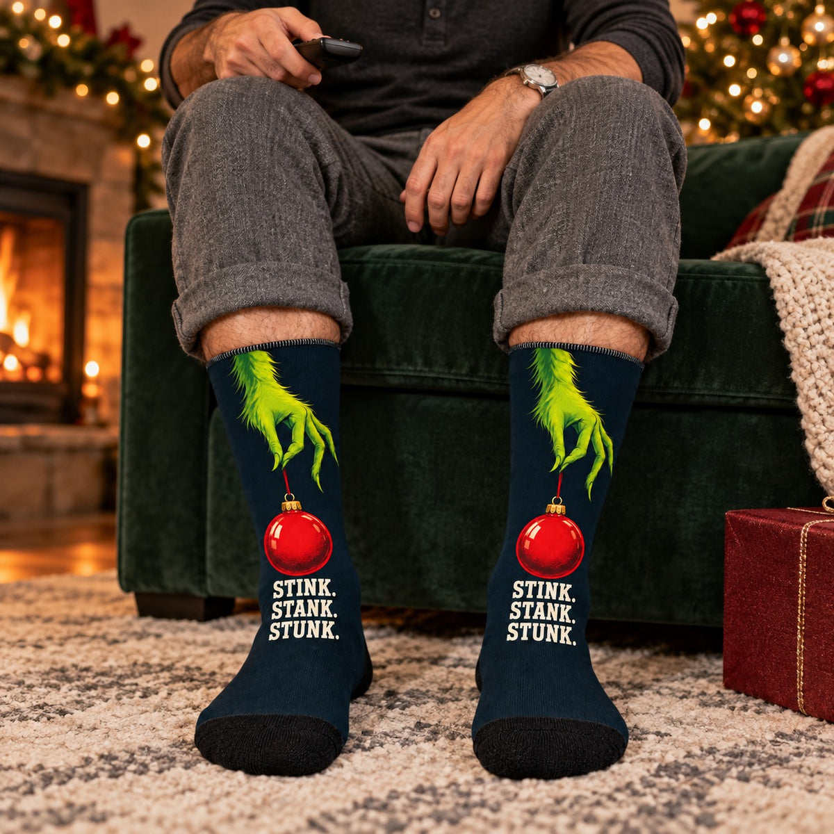 Crew socks worn while sitting: Stink Stank Stunk Christmas Crew Socks