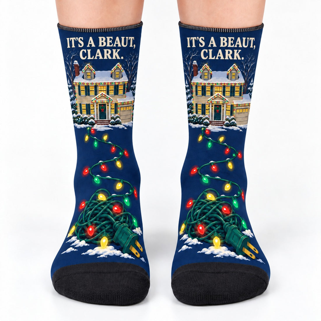 Crew socks front view: It's a Beaut Clark Christmas Crew Socks