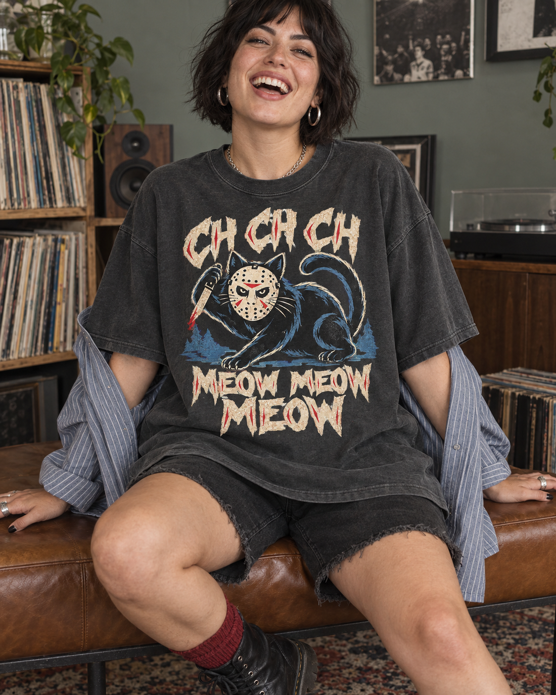 Ch Ch Ch Meow Meow Meow Vintage Cat Graphic T-Shirt