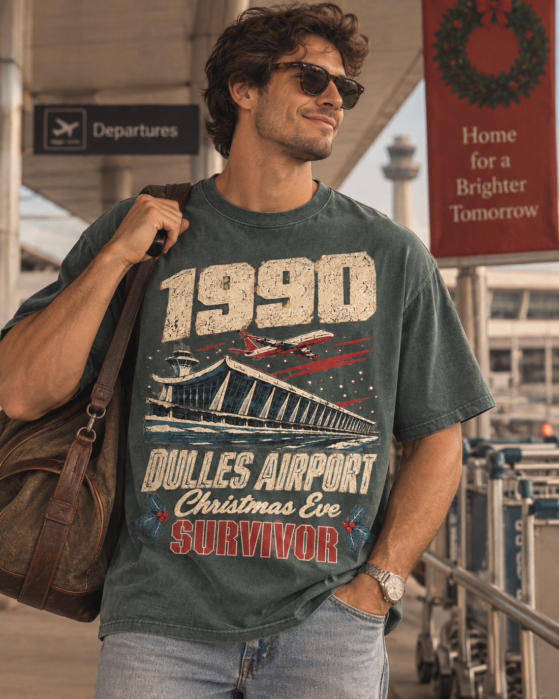 Dulles Airport Christmas Eve Survivor Vintage Graphic T-Shirt