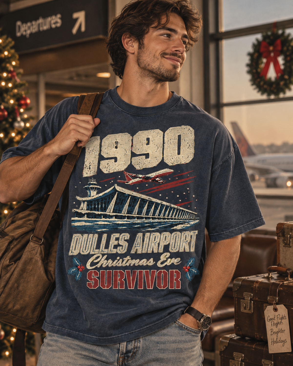 Dulles Airport Christmas Eve Survivor Vintage Graphic T-Shirt