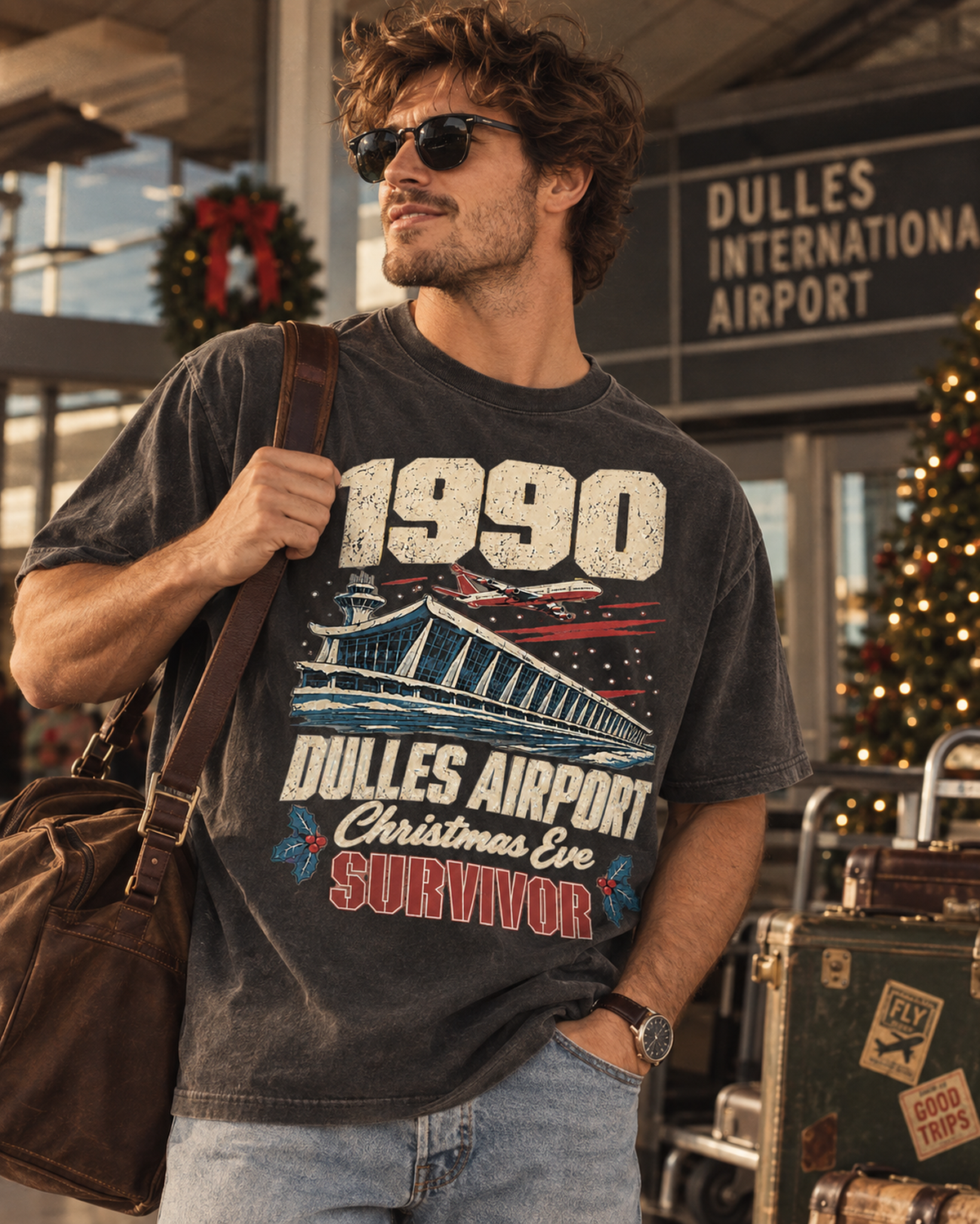 Dulles Airport Christmas Eve Survivor Vintage Graphic T-Shirt