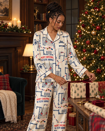 Matching satin pajama set, front view: Ya Filthy Animal Satin Pajama Set